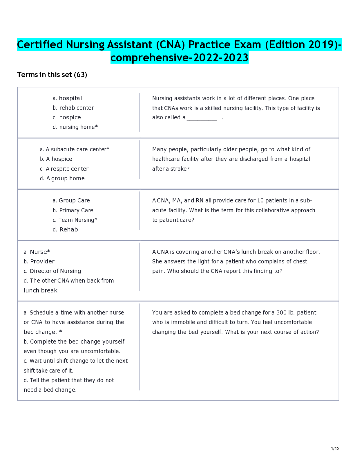 Preview of Certified Nursing Assistant (CNA) Practice Exam (Edition 2019)-comprehensive-2022-2023